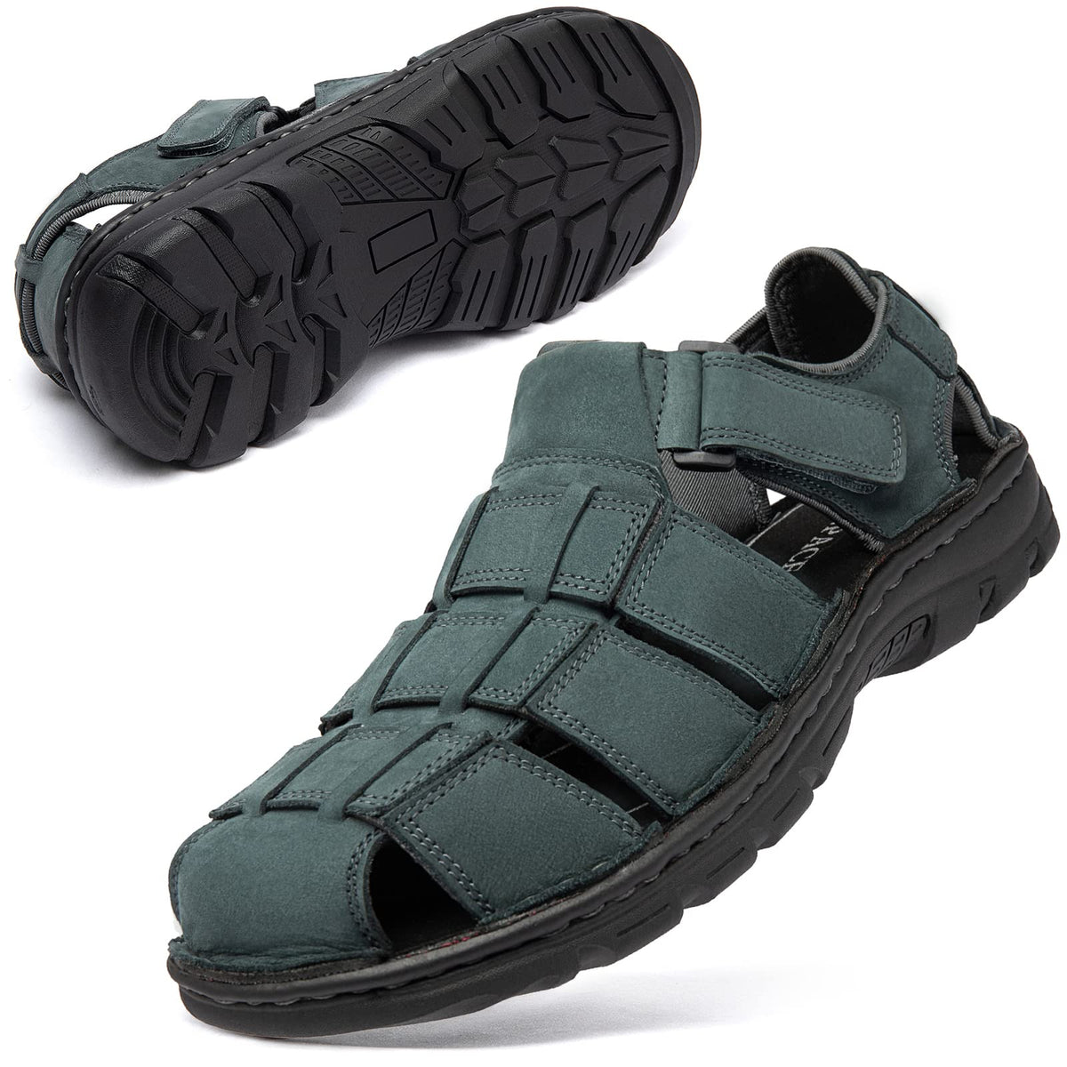 KEENPACE Men's Fisherman Leather Sandals Summer Outdoor Sport Beach Hiking Casual Dress Sandles With Comfortable Memory Foam Adjustable Back Strap Closed Toe