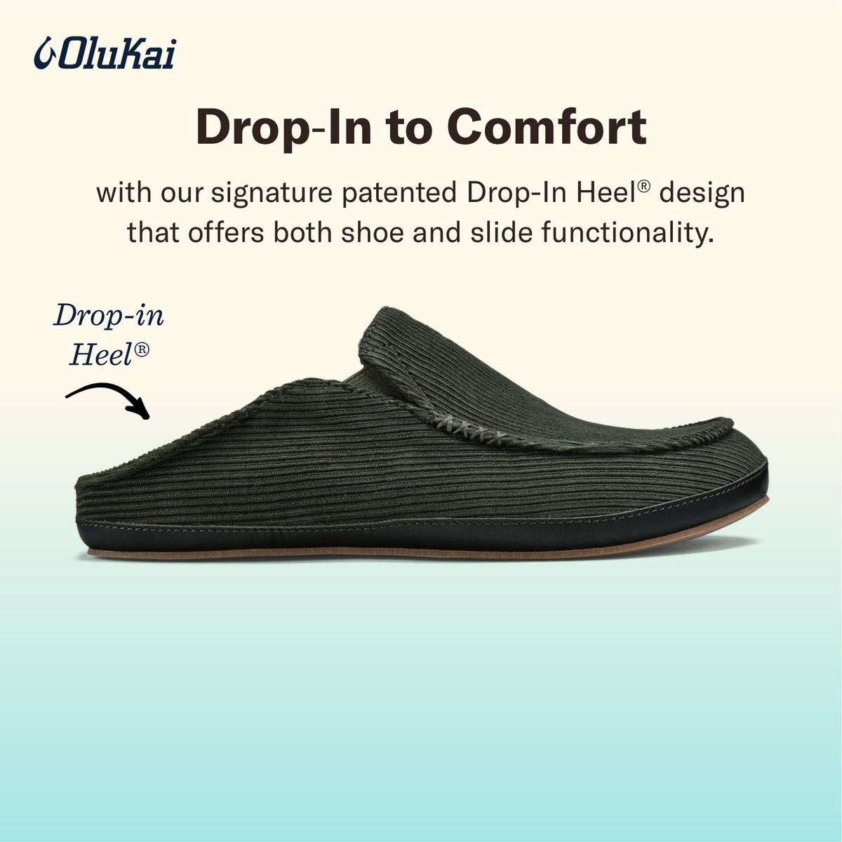 OLUKAI Moloa ‘le Men’s “Eco-Fleece” Slipper, Soft Corduroy Slip On Shoe, Waterproof Leather Foxing, Drop-In Heel Design, Nori/Nori, 10