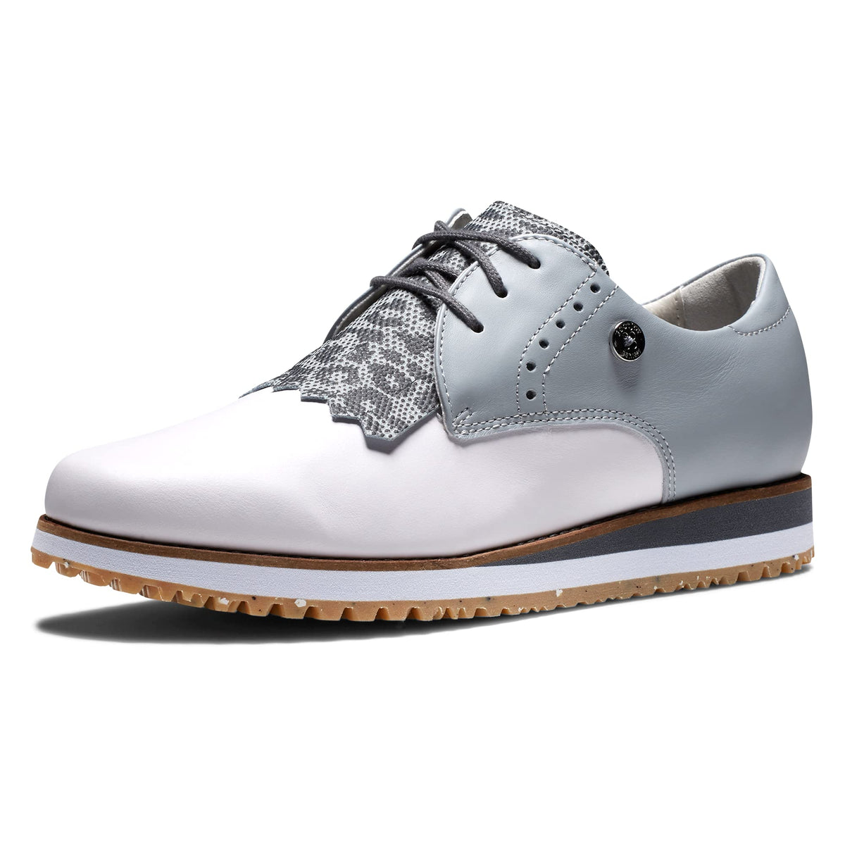 FootJoy Women's Sport Retro Previous Season Style Golf Shoe, White/Grey/Leopard, 9.5