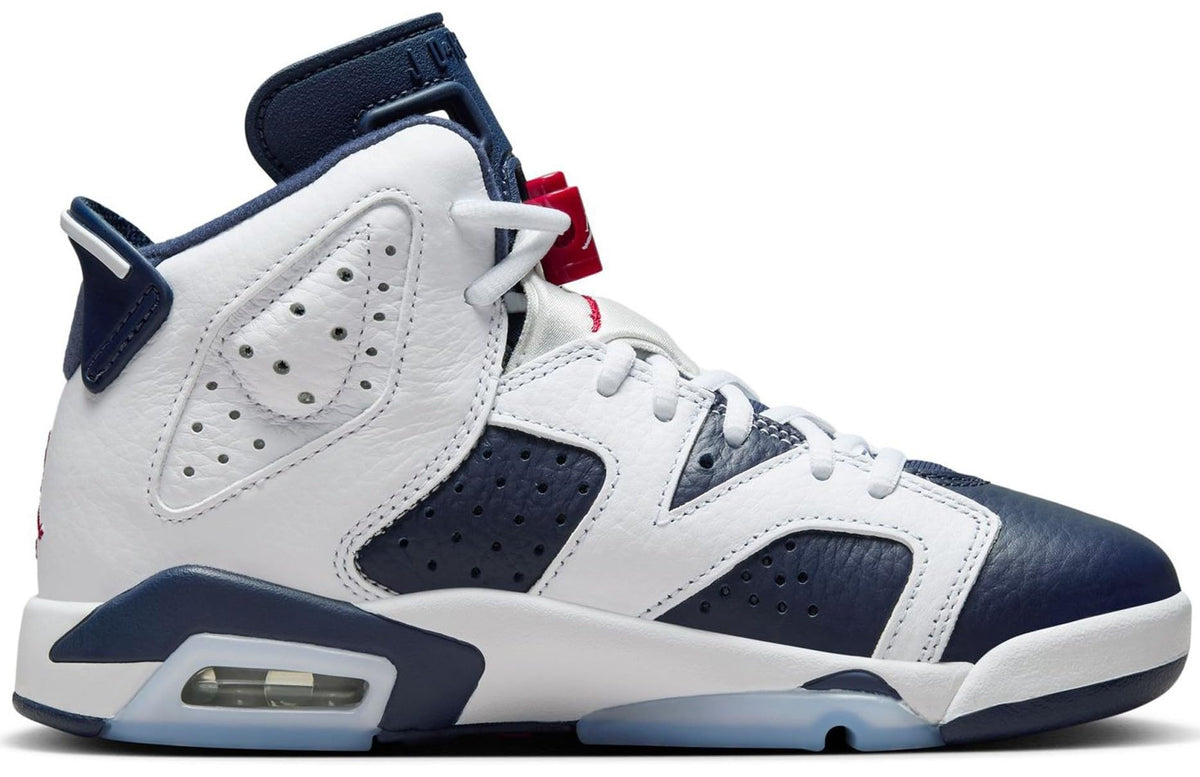 Air Jordan 6 Retro Big Kids' Shoes (384665-164, White/Midnight Navy/Varsity Red) Size 6.5