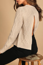Lulus Women's Back to Cozy Cable Knit Backless Sweater, Beige, Size Medium