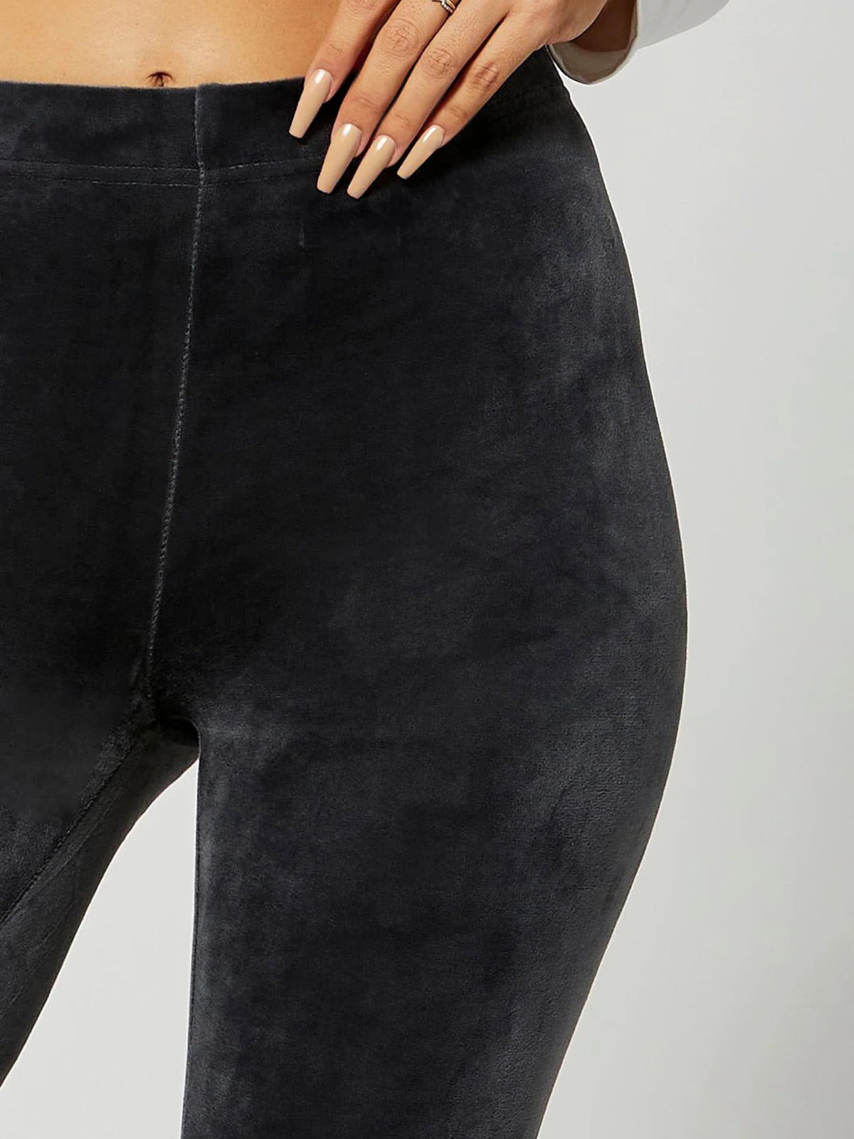 Conceited Velvet Leggings for Women - Soft Warm Velour Pants - Charcoal Grey - Small