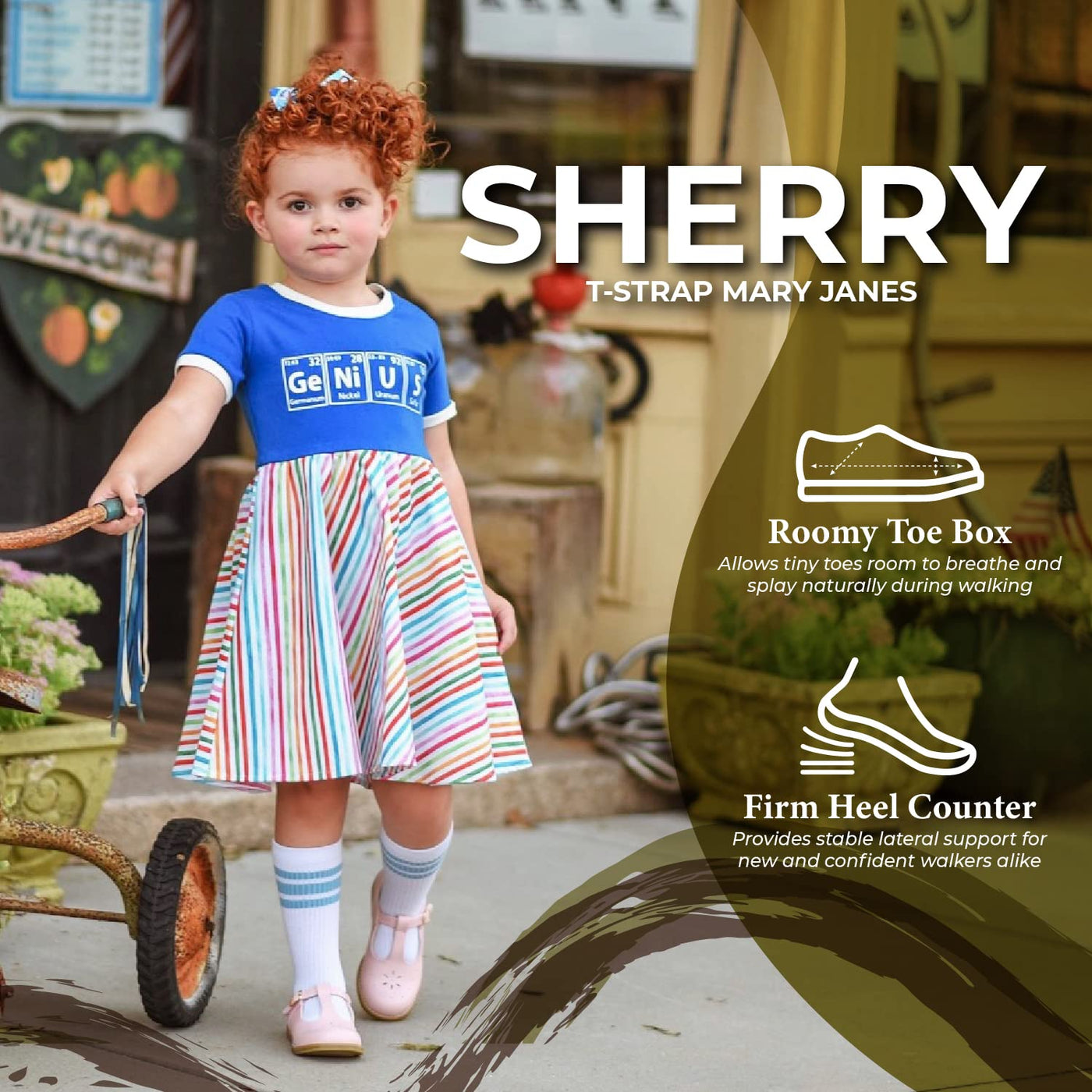 FOOTMATES Sherry Mary Jane Hook and Loop Leather T-Strap Shoes with Wide Toe Box and Custom-Fit Insoles, Non-Marking Outsoles - Pearl Pearlized, 7.5 Toddler (1-4 Years)