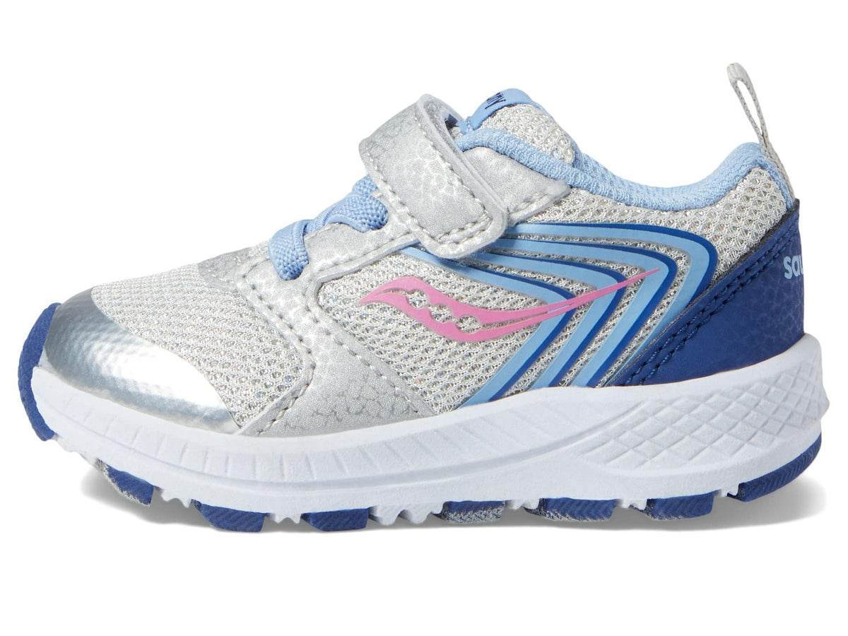 Saucony Wind FST Jr Sneaker, Silver/Blue/Pink, 8 US Unisex Little Kid