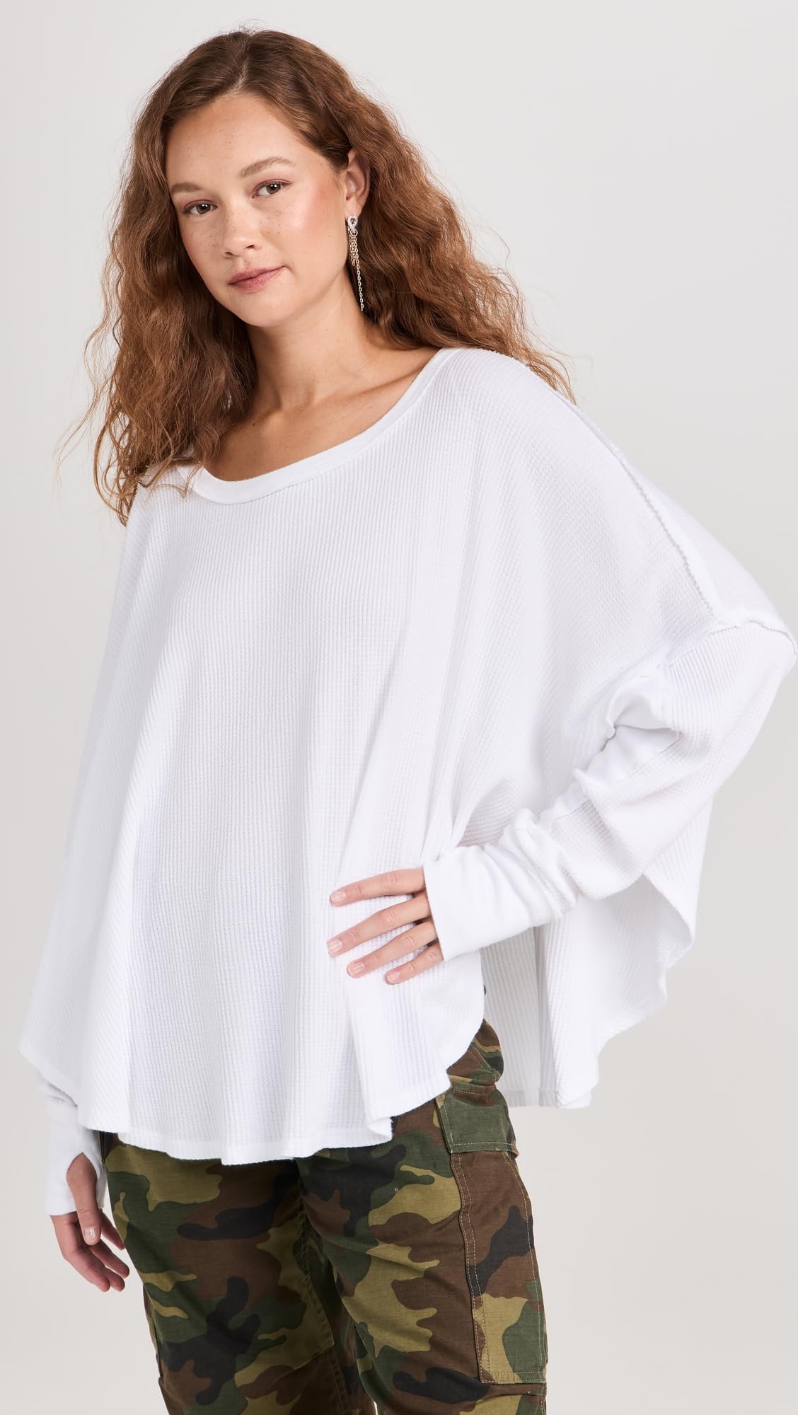 Free People Women's Microphone Drop Thermal Top, Ivory, White, XS