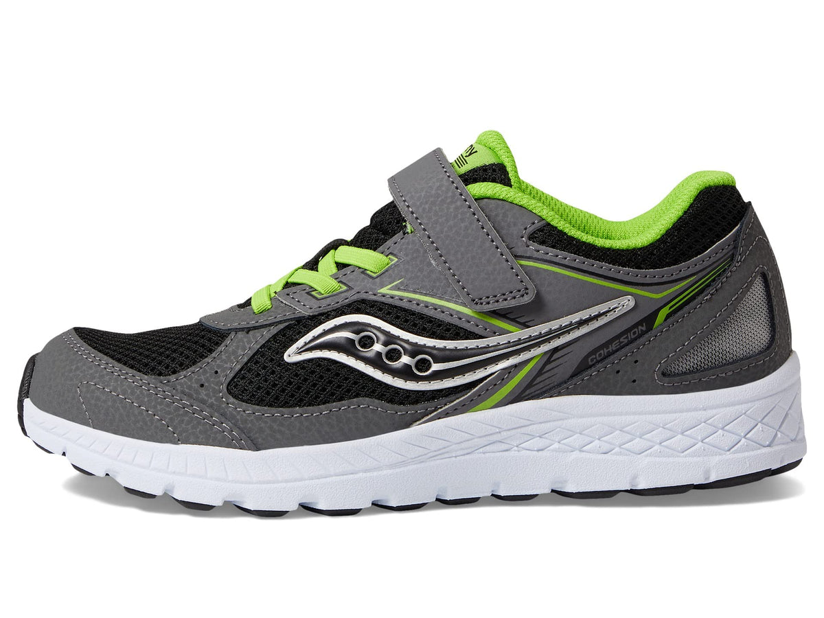 Saucony Cohesion 14 Alternative Closure Sneaker, Grey/Black/Green, 11 US Unisex Big Kid