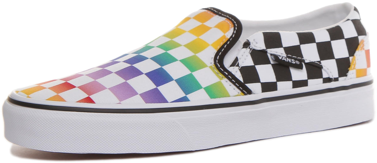 Vans Women's Asher Sneaker, Rainbow Check Black White, 9