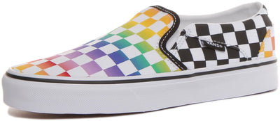 Vans Women's Asher Sneaker, Rainbow Check Black White, 6