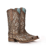 Corral Women's Orix Glitter Inlay Studs Square Toe SZ Boots, Brown, 6.5