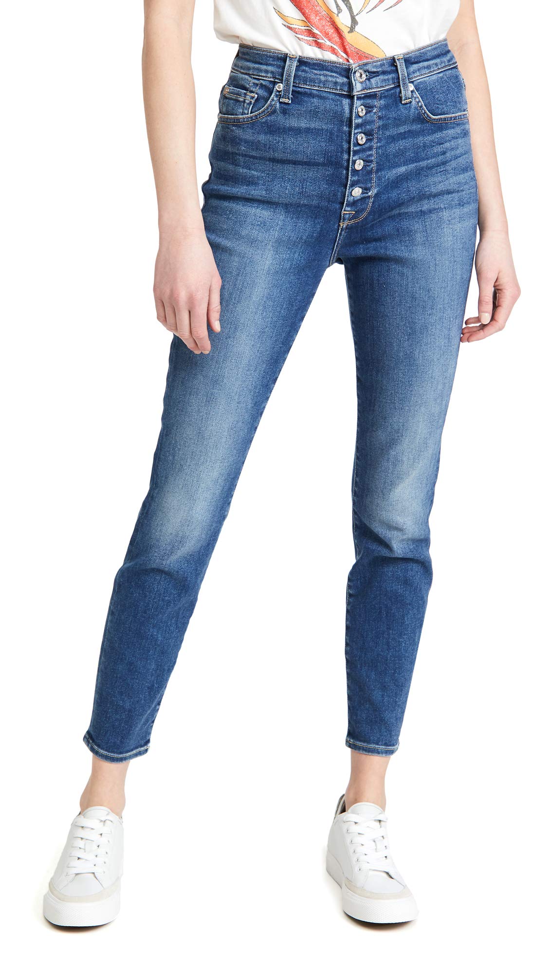 7 For All Mankind High-Waist Ankle Skinny Exposed Buttons in Stellar Stellar 33 28