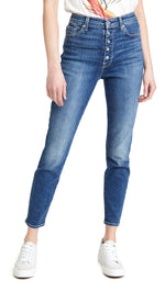7 For All Mankind High-Waist Ankle Skinny Exposed Buttons in Stellar Stellar 33 28