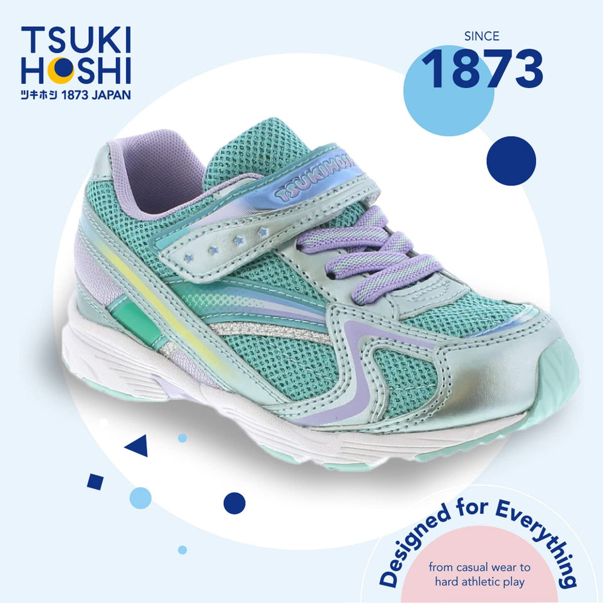 TSUKIHOSHI 3537 GLITZ Strap-Closure Machine-Washable Child Sneaker Shoe with Wide Toe Box and Slip-Resistant, Non-Marking Outsole - For Toddlers and Little Kids, Ages 1-8 Little Kid (4-8 Years) 11 Little Kid Mint/Lavender