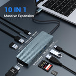 Oditton USB C Adapter, 10-Port Hub with 4K HDMI, 2 x USB 3.0, USB-C 3.0 Data Transfer, 2 x USB 2.0, 100W Charging, SD/TF, Audio Jack, Dock for Laptops, iPad