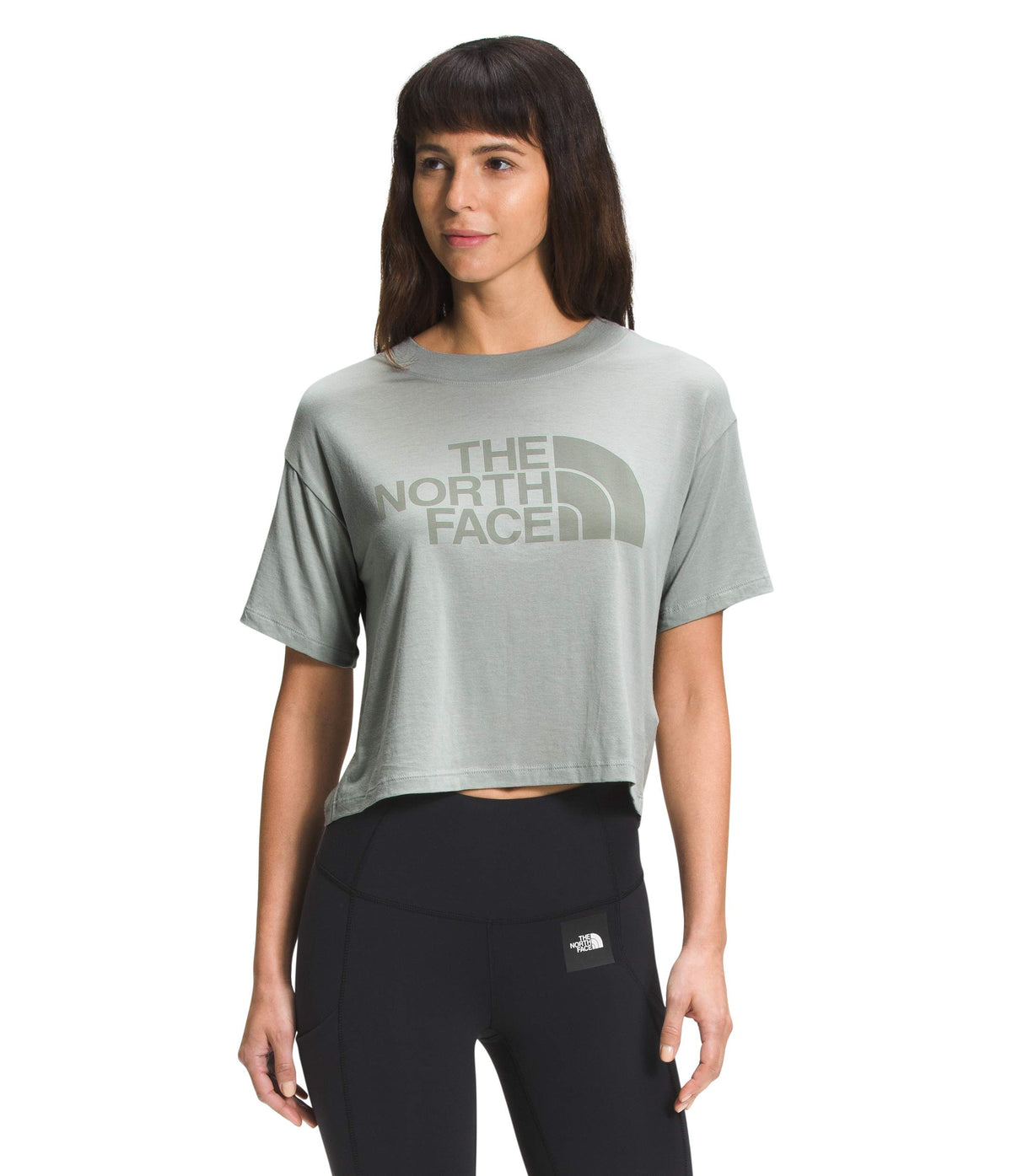 THE NORTH FACE Women's Short Sleeve Half Dome Cropped Tee, Wrought Iron, X-Large