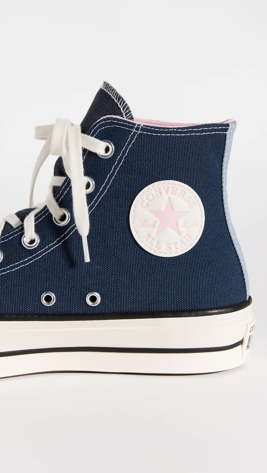 Converse Women's Chuck Taylor All Star Lift Platform Denim Fashion Sneakers, Navy/Egret/Sunrise Pink, 7 Medium US