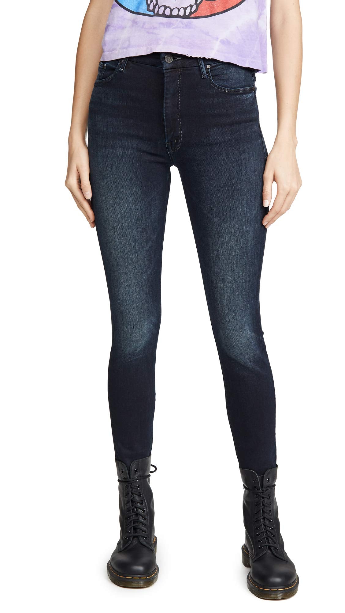 MOTHER Women's High Waisted Looker Ankle Fray Jeans, Last Call, Blue, 29