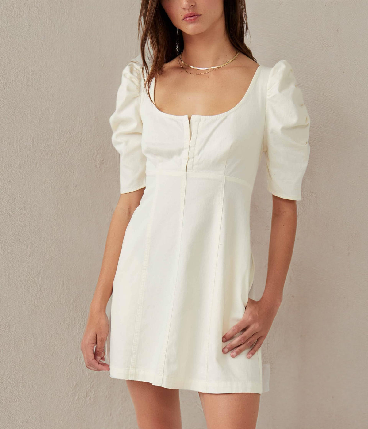 Free People Cheyenne Denim Mini Dress Medium Ivory