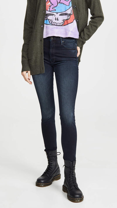 MOTHER Women's High Waisted Looker Ankle Fray Jeans, Last Call, Blue, 29