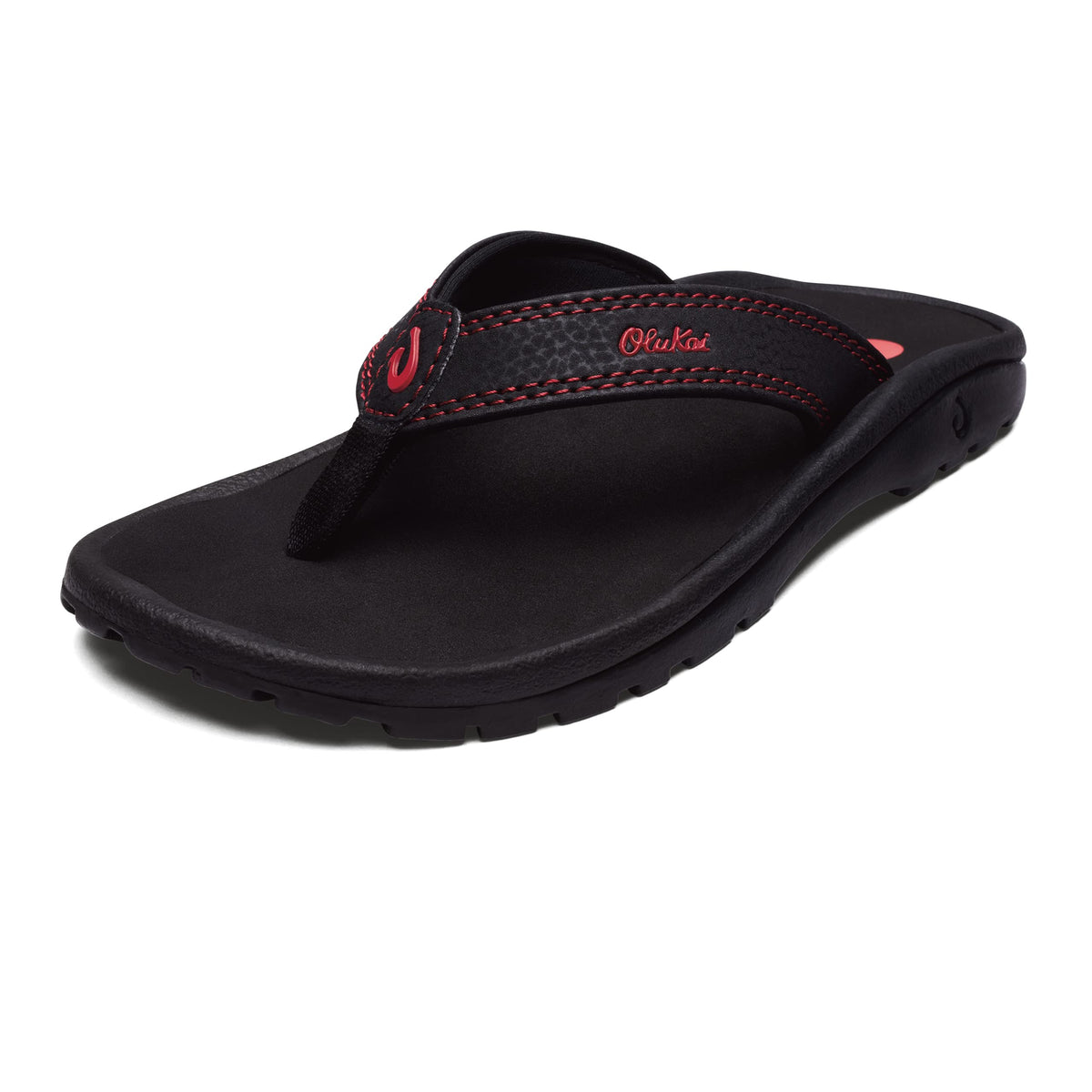 OLUKAI Ohana Boy's Beach Sandals, Quick-Dry Flip-Flop, Water Resistant & Lightweight, Extra Cushion & Comfort, Black/Sour Cherry, 9 10