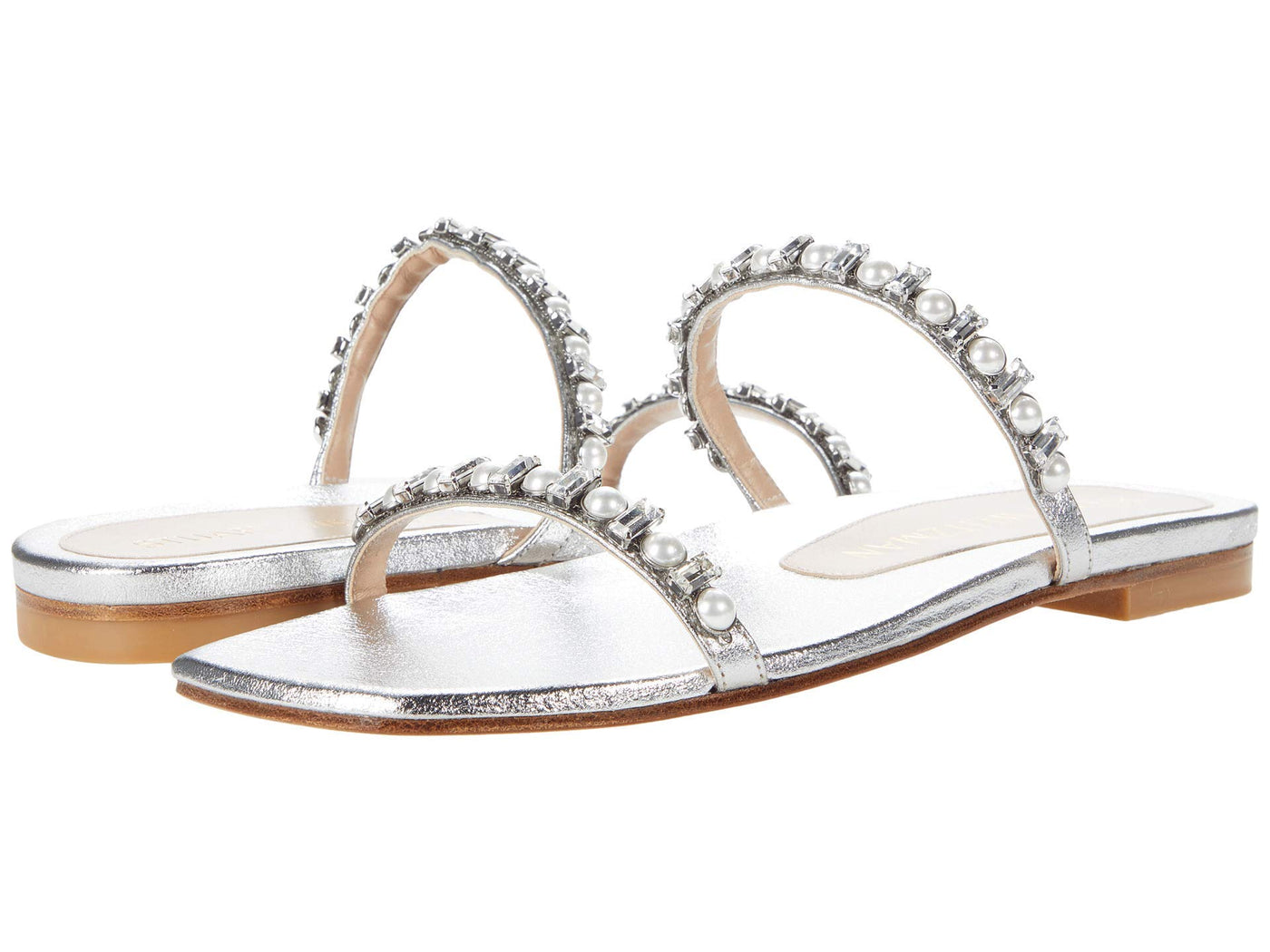 Stuart Weitzman Aleena Shine Flat Silver 9.5 M