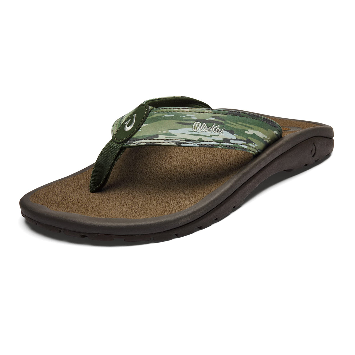 OLUKAI Ohana Pa'i Men's Beach Sandals, Quick-Dry Flip-Flops, Water Resistant & Lightweight, Ultra Comfortable Fit, Husk/Wai Camo, 7