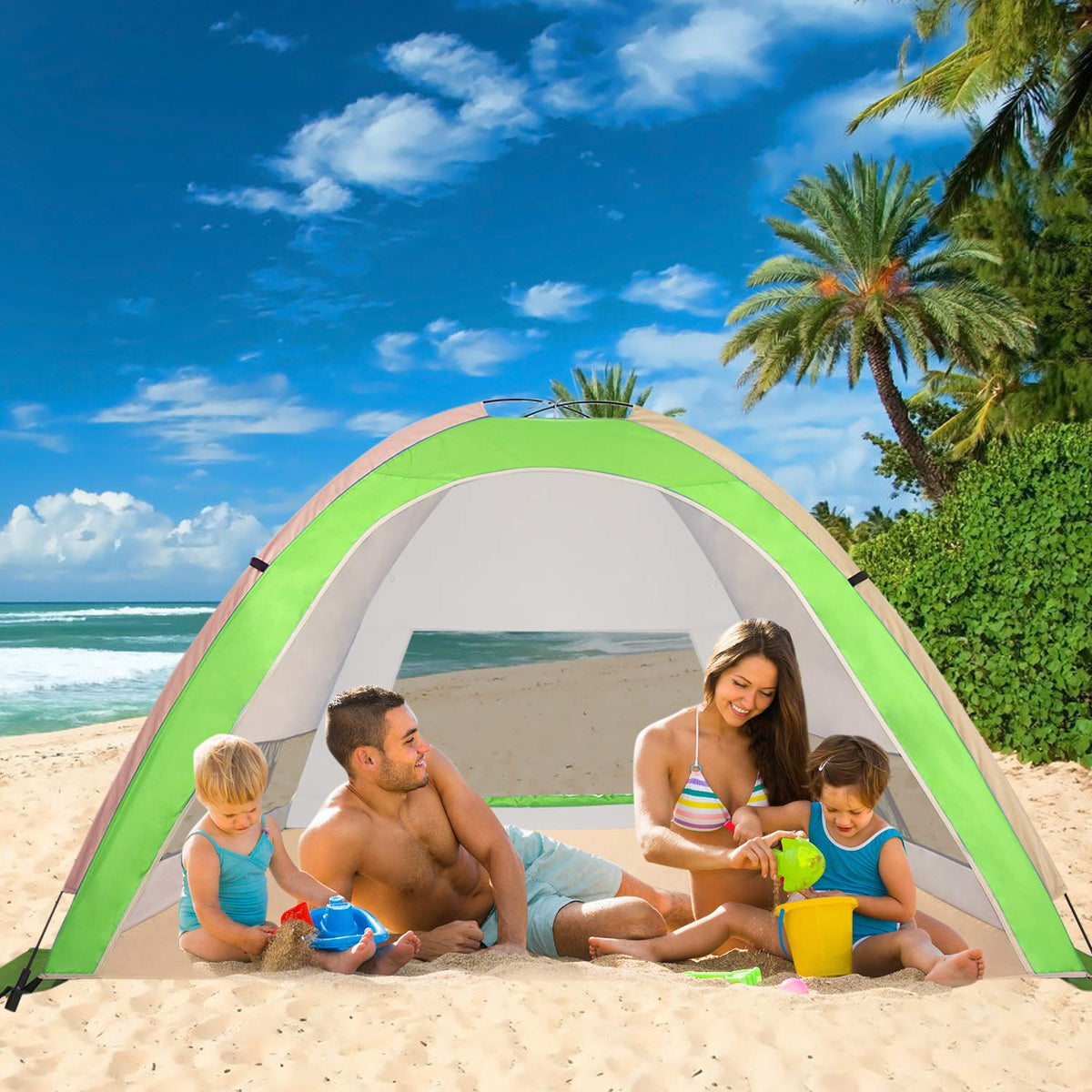 KEUMER Venustas Pop Up Beach Tent, Portable Beach Tent Automatic Sun Shelter, Lightweight Easy Setup Tents 4 Person UPF50+ Anti-UV Protection Sunshade for Family Adults