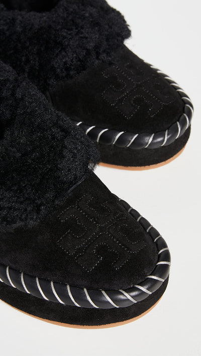 Tory Burch Women's Shearling Slippers, Perfect Black/Perfect Black, 10 Medium US