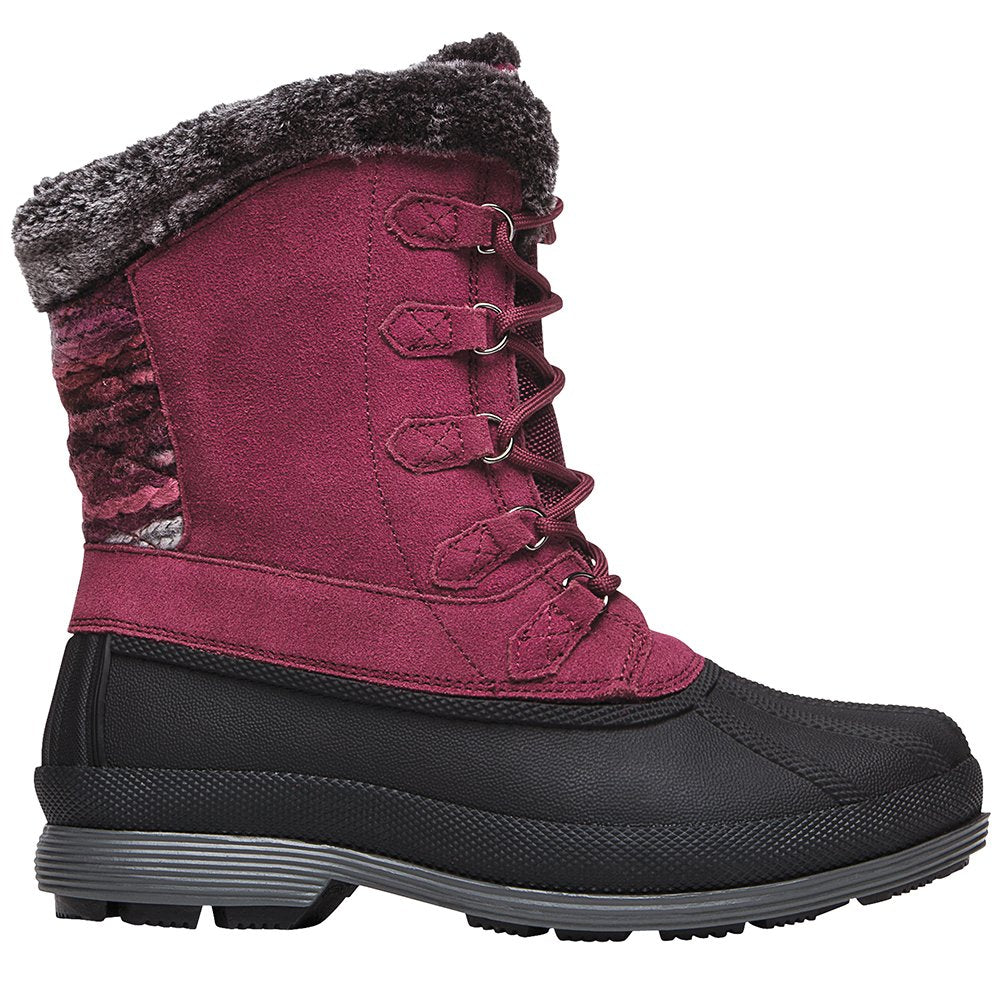 Propét Women's Lumi Tall Lace Snow Boot, Berry, 8.5 Medium US