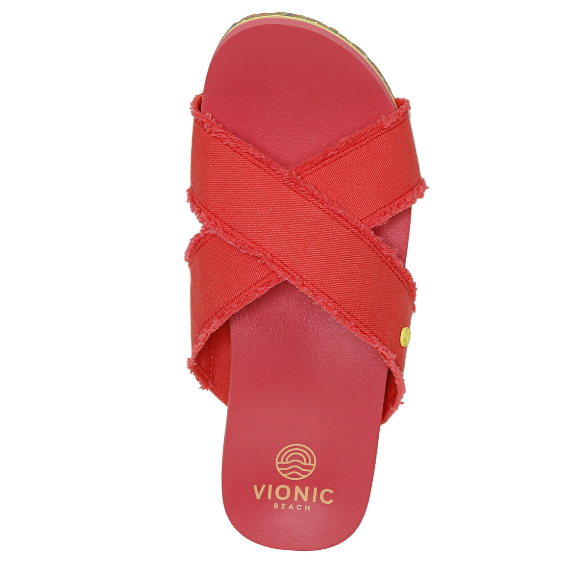Vionic Women's BEACH Boardwalk Panama Canvas Sandals- Sustainable Washable Slide with Orthotic Insole Arch Support Red Fabric 7 Medium