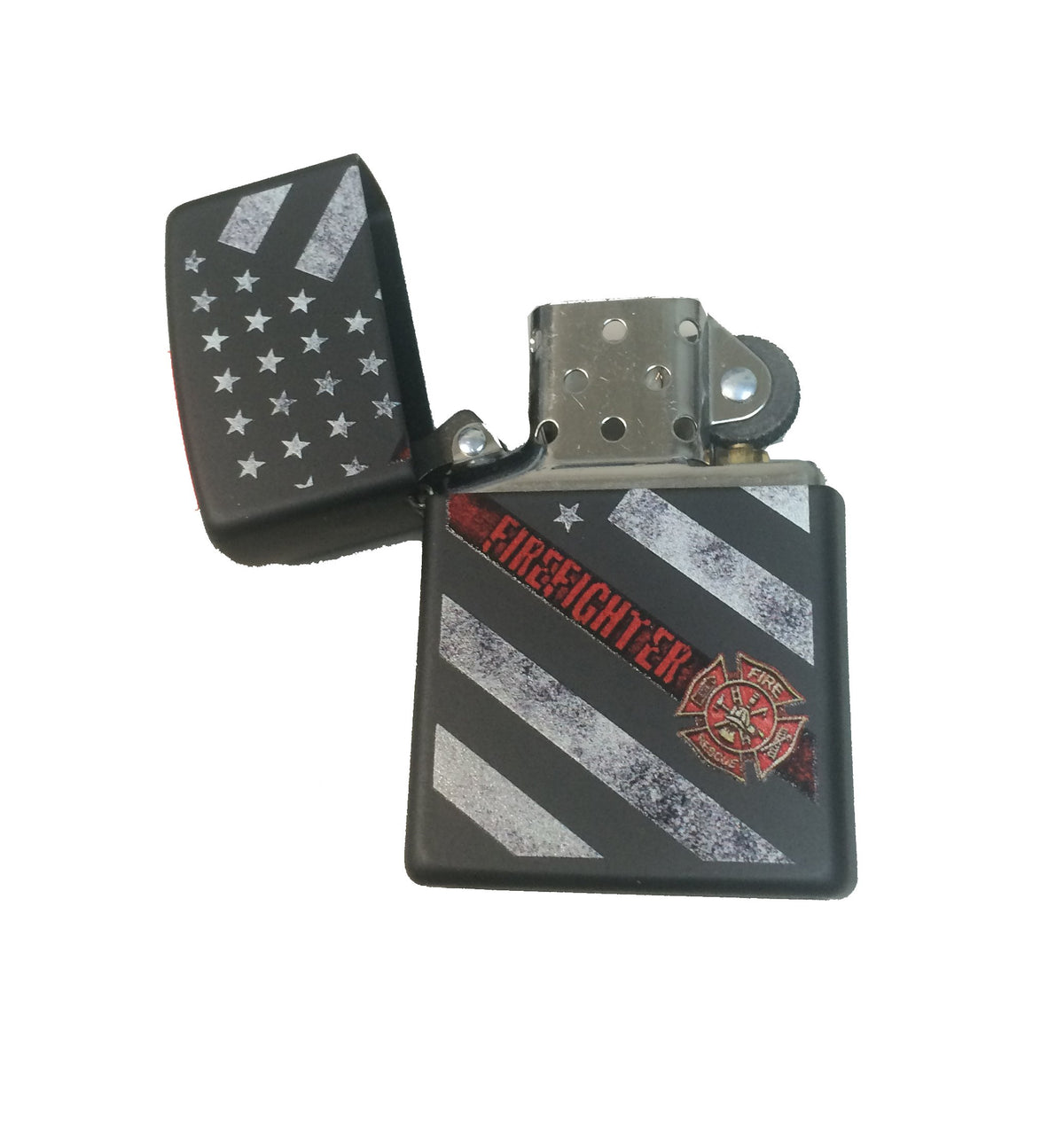 Zippo Lighter- Firefighter Flag Red Line Black Matte Windproof Lighter