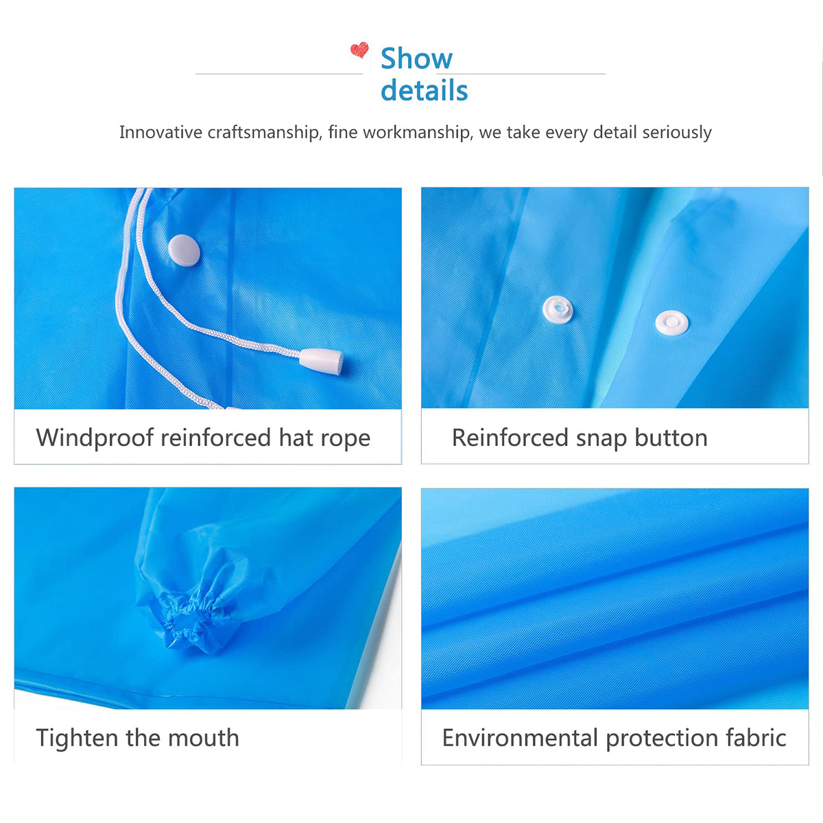 NW 3 Pieces Packable Eva Raincoat for Men and Women,Multifunctional Portable Reusable Waterproof with Hood Long Rain Poncho Gray, Large