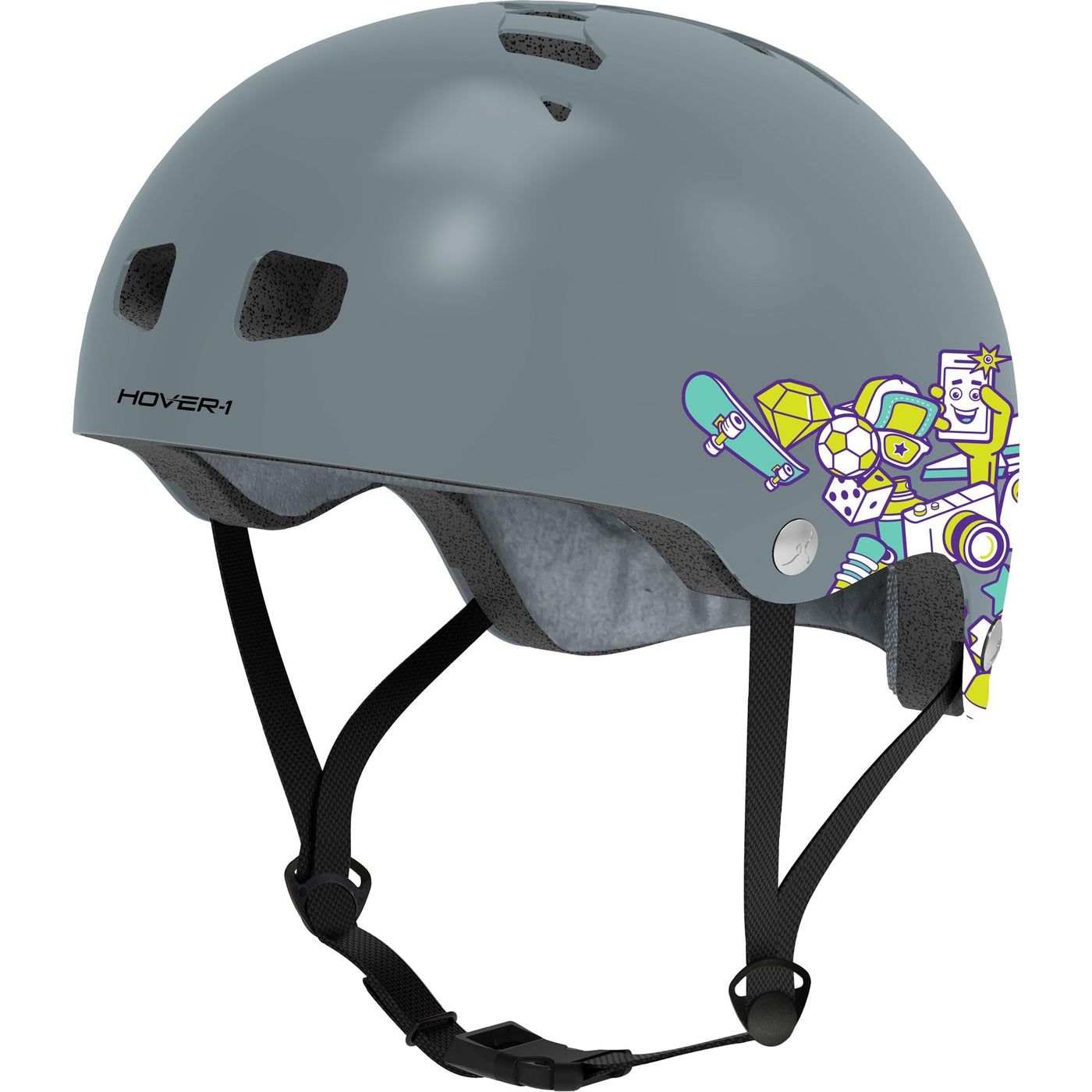 Hover-1 Sport Helmet | Hardshell Helmet with Lightweight Design, Inner Soft Padding for Comfort, Removable and Washable Liner, Large, Grey
