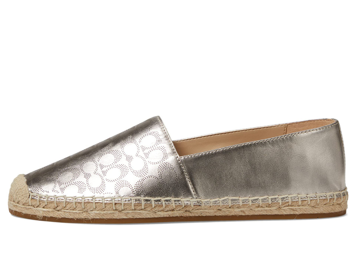 Coach Carley Metallic Leather Espadrille Platinum Champagne 9 B (M)