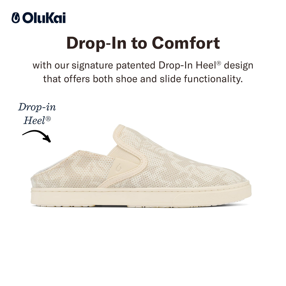 OLUKAI Pehuea Women's Slip On Sneakers, Casual Everyday Shoes with Easy On & Off Design, Breathable Mesh & Drop-In Heel, All-Day Comfort & Support, Puka/White, 10