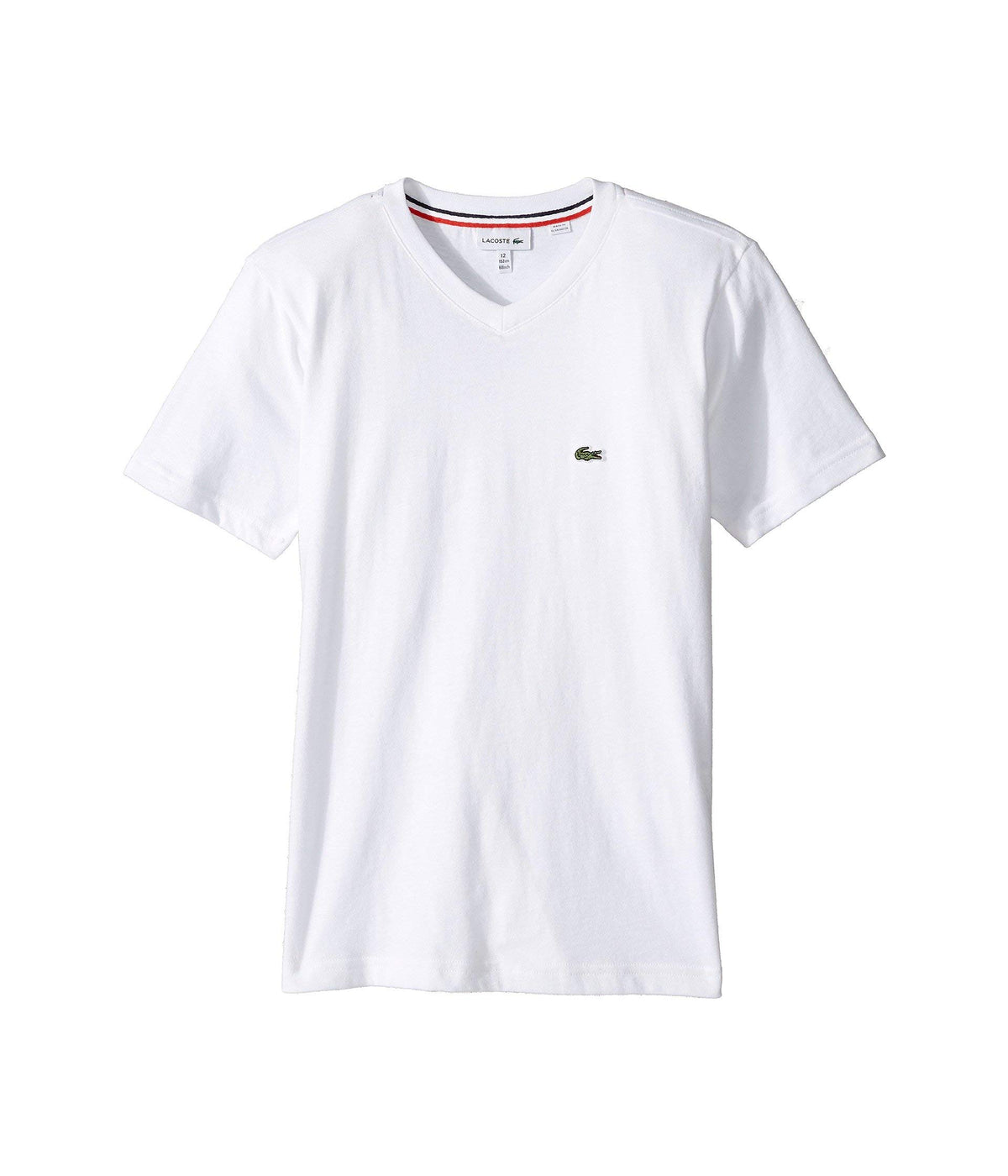 Lacoste Boy's Short Sleeve Solid V-Neck T-Shirt (Toddler/Little Kids/Big Kids) Deauville Blue 12 (Big Kids)