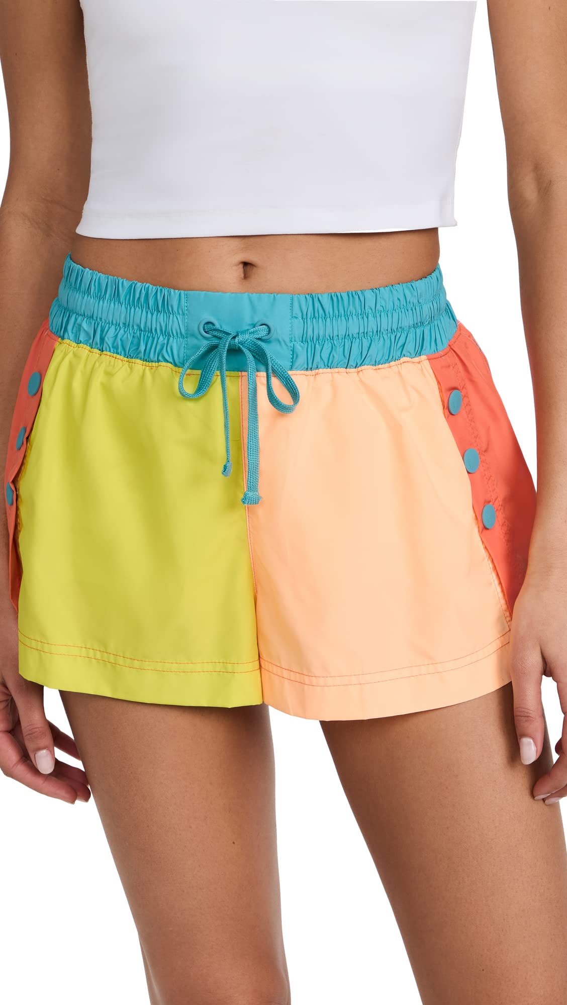Free People Women's Invigorate Colorblock Shorts, Lime Combo, M