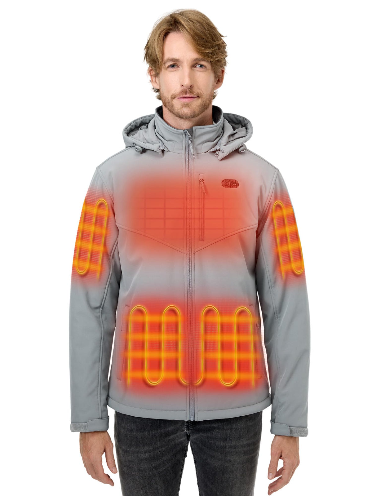 ORORO Men's Dual Control Heated Jacket with 5 Heat Zones (Pocket Heating) (Charger Not Included) (Grey,S)