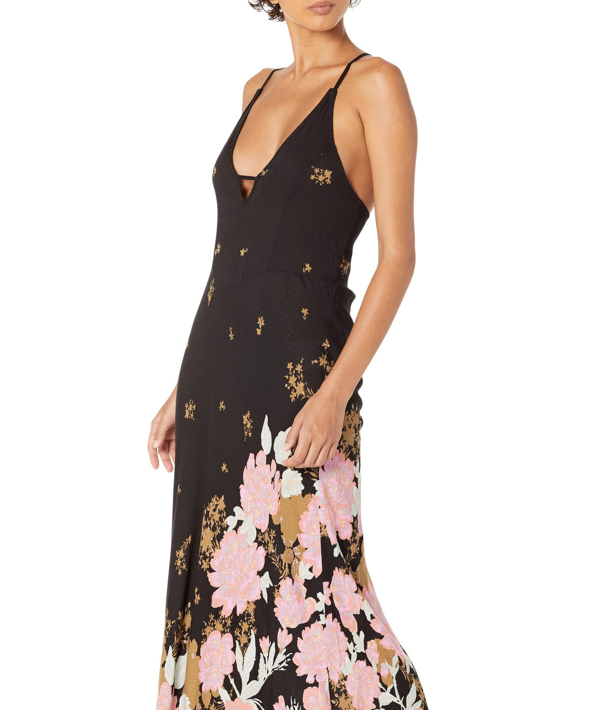 Free People Get to You Printed Maxi Dress Large Black Combo