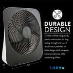Treva 10-Inch Portable Fan, Powered by Battery and/or AC Adapter - Desk Fan Air Circulating with 2 Cooling Speeds for Personal and Travel Use (Black)