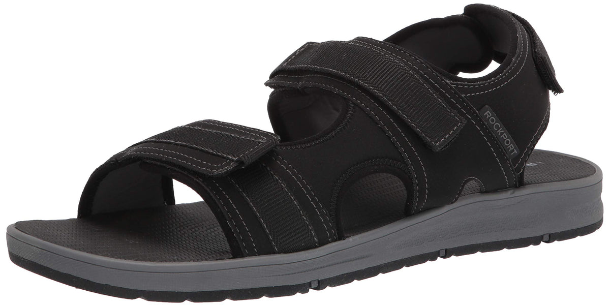 Rockport Men's Lucky Bay Sport 3 Strap Sandal, Black NBK, 10