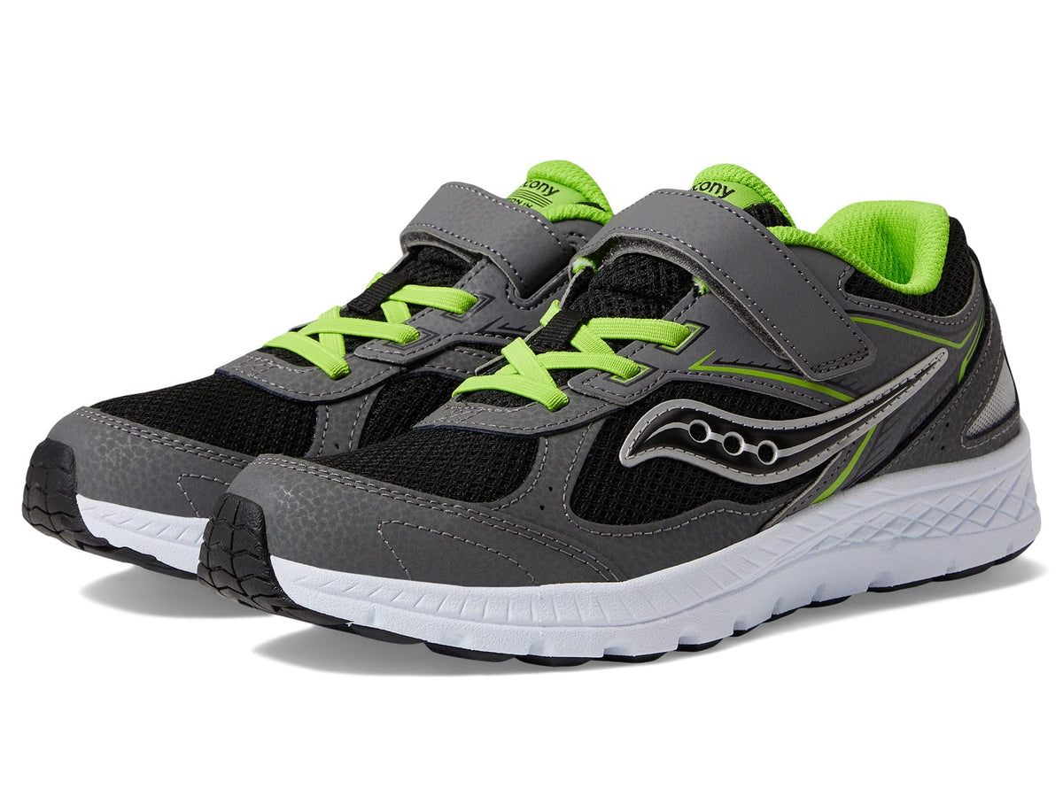 Saucony Cohesion 14 Alternative Closure Sneaker, Grey/Black/Green, 11 Wide US Unisex Big_Kid