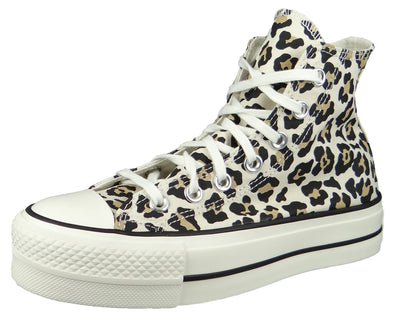 Converse Women's Chuck Taylor All Star Leopard Platform High Top Sneakers, Driftwood/Light Fawn/Black, 8.5 Medium US