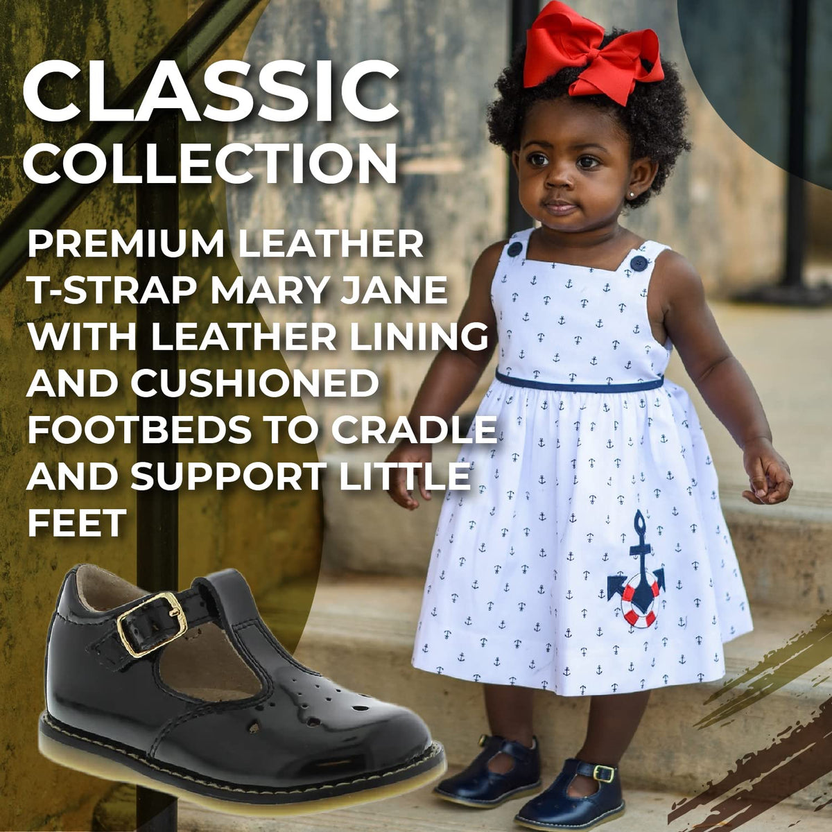 FOOTMATES Harper Mary Jane T-Strap Girls Flat Leather Walking Shoes with Custom-Fit Insoles, Slip-Resistant Non-Marking Outsoles - for Toddlers and Little Kids, Ages 1-8 2 Infant Black Patent