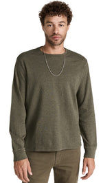 FRAME Men's Duo Fold Long Sleeve Crew, Heather Olive Green, L