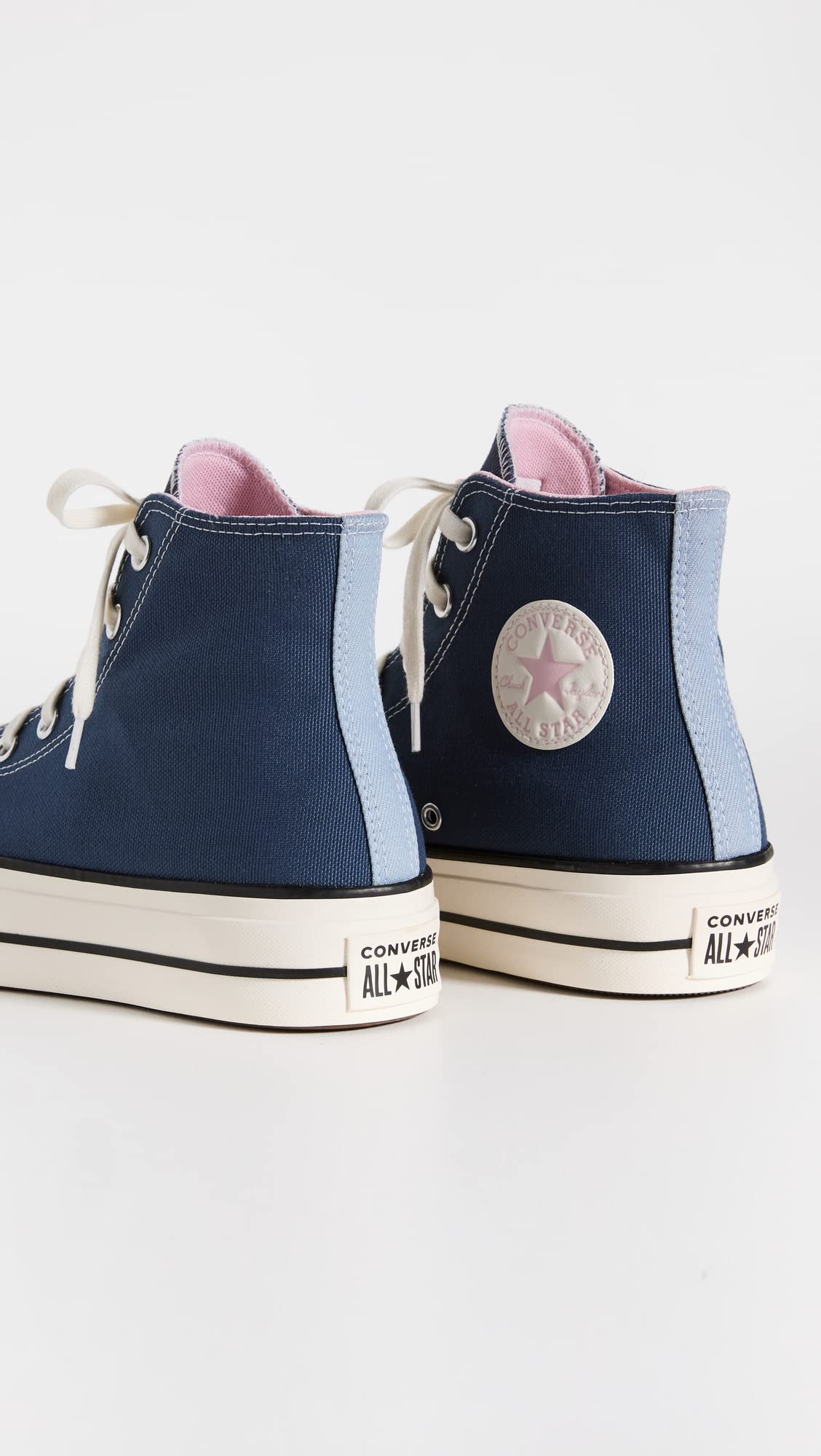 Converse Women's Chuck Taylor All Star Lift Platform Denim Fashion Sneakers, Navy/Egret/Sunrise Pink, 7 Medium US