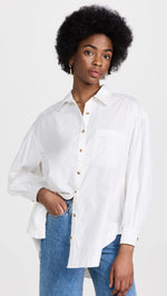 Free People Women's Happy Hour Solid Shirt Medium White