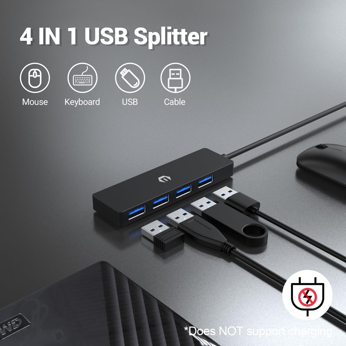 4 in 1 USB Hub, oditton USB 3.0 Hub 5Gbps with USB C Interface, Slimline USB Splitter Adapter for Mac, iMac Pro, Mac Mini/Pro, Surface Pro, Dell, HP and More