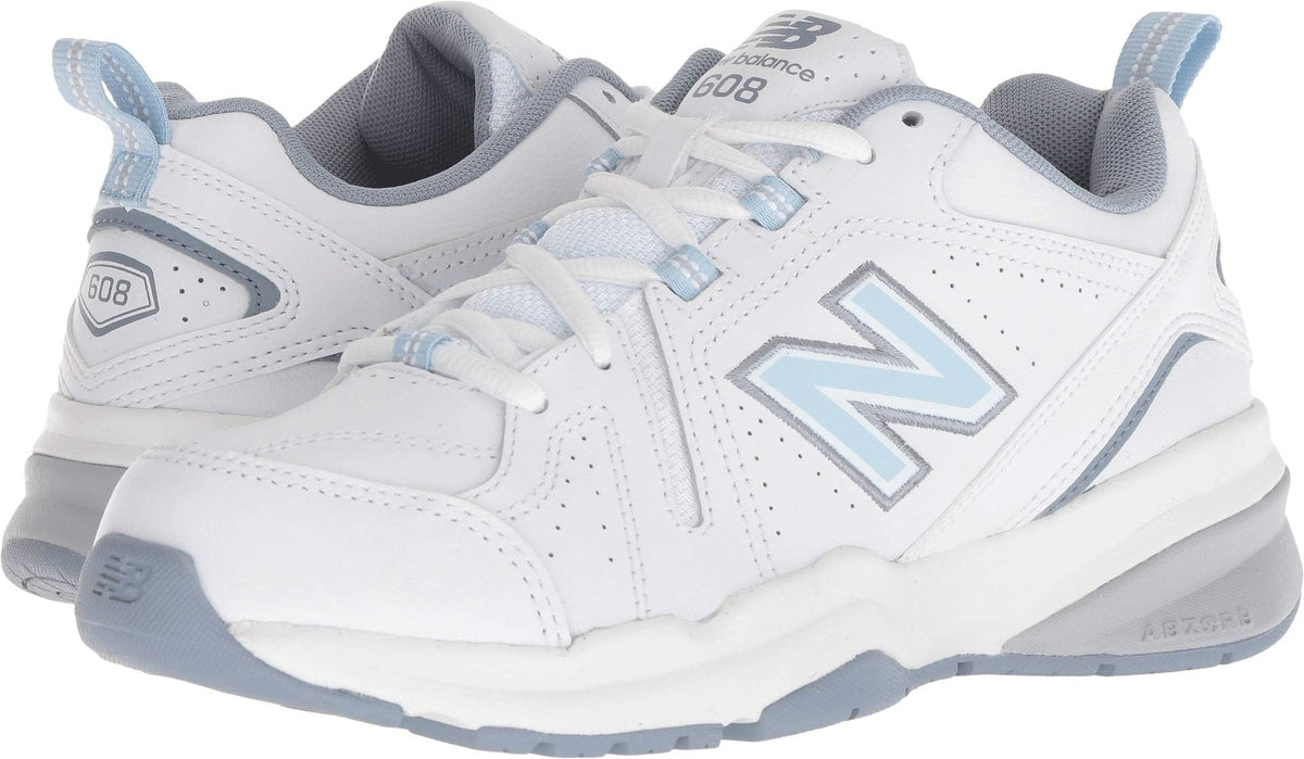 New Balance Women's 608 V5 Casual Comfort Cross Trainer, White/Light Blue, 10.5 Wide