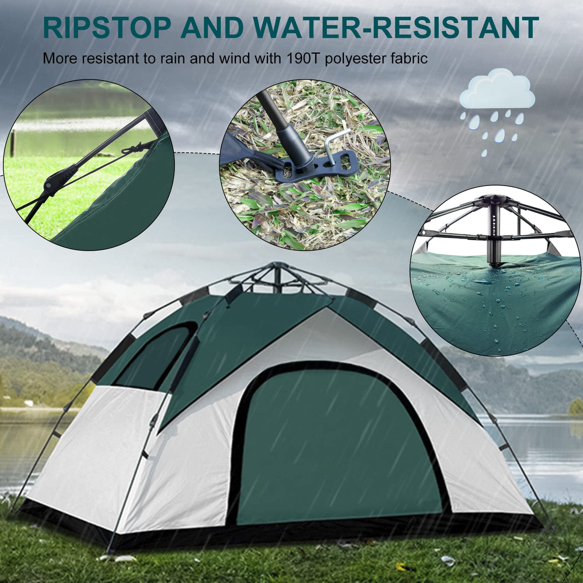 anngrowy 2 Person Pop Up Camping Tent, Waterproof, Windproof, Lightweight, Portable, 82.55947in