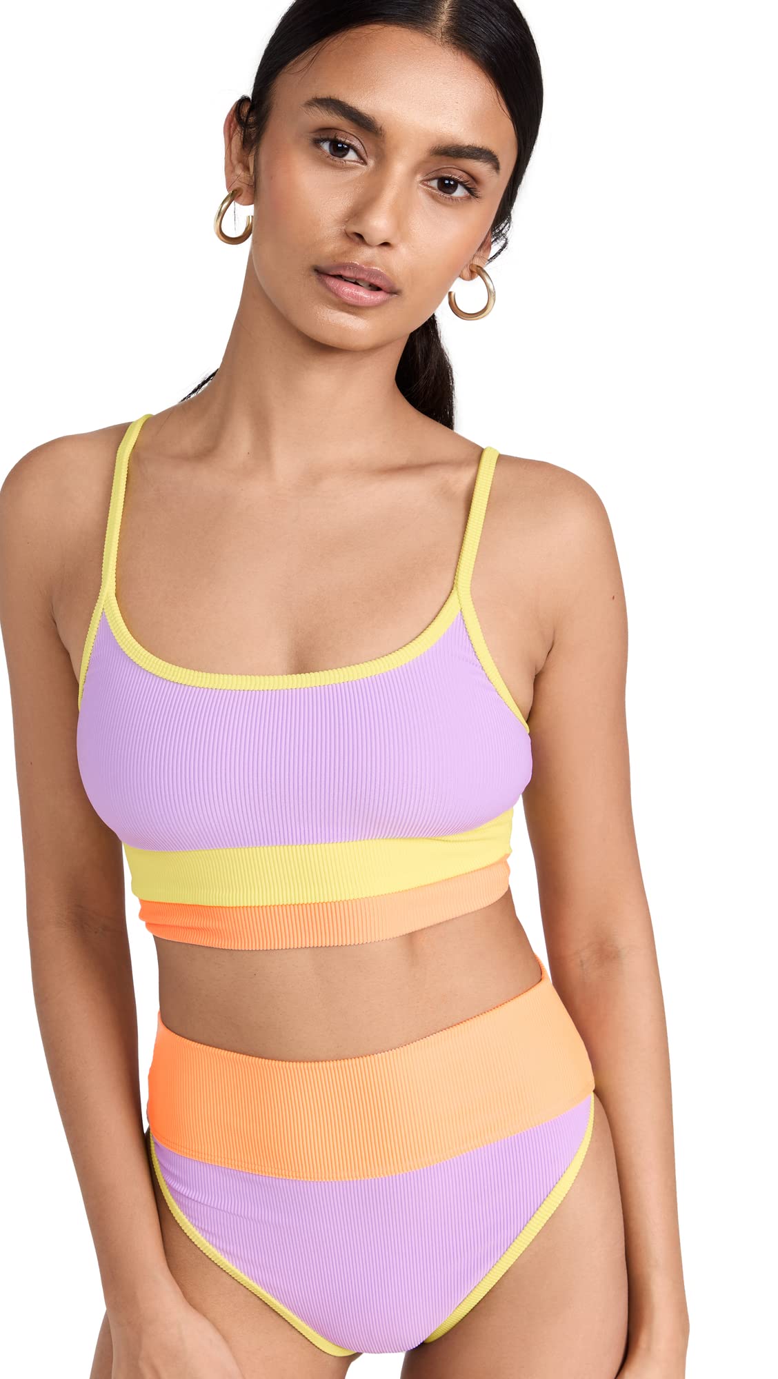 Beach Riot Women's Eva Bikini Top, Sundazed Color Block, Purple, L